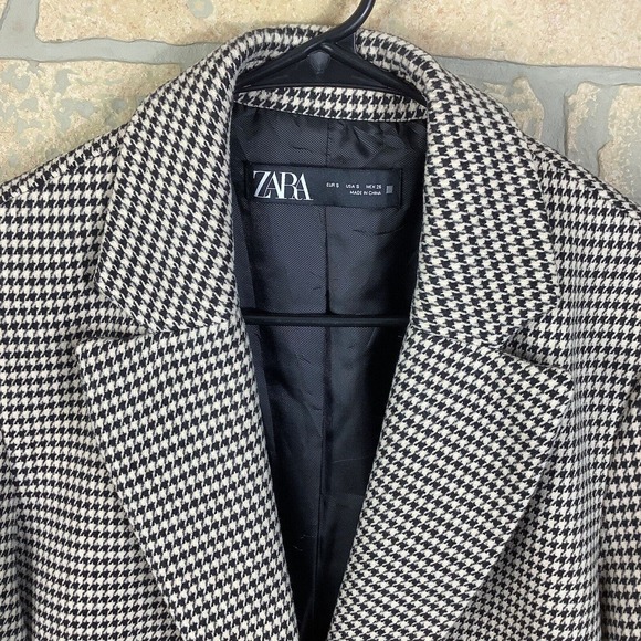 Zara Womens Blazer Size Small Black Cream Houndstooth Jacket - Picture 3 of 6